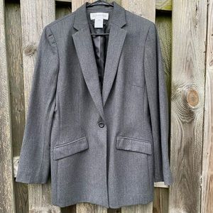 Jones New York longer Blazer Suit Jacket grey size 12 thigh length excel…